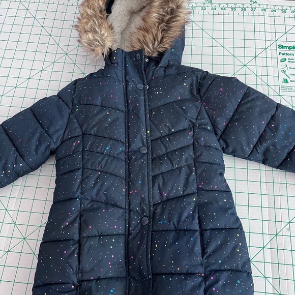 Girls parka coat, zip front, fleece lines, kids small - Picture 1 of 9